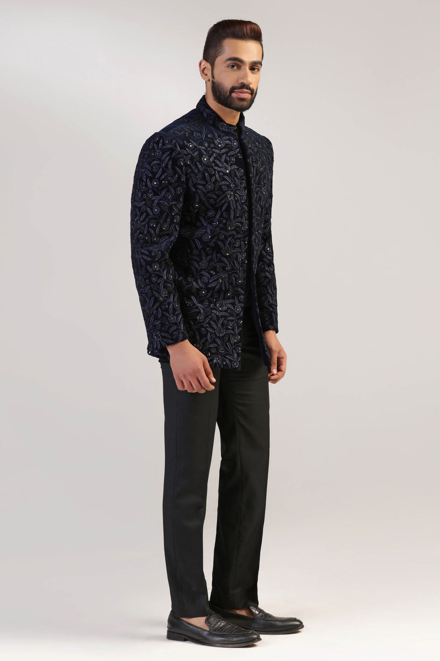 Our Navy Velvet Bandhgala is the perfect addition to any wardrobe. Shop Now!