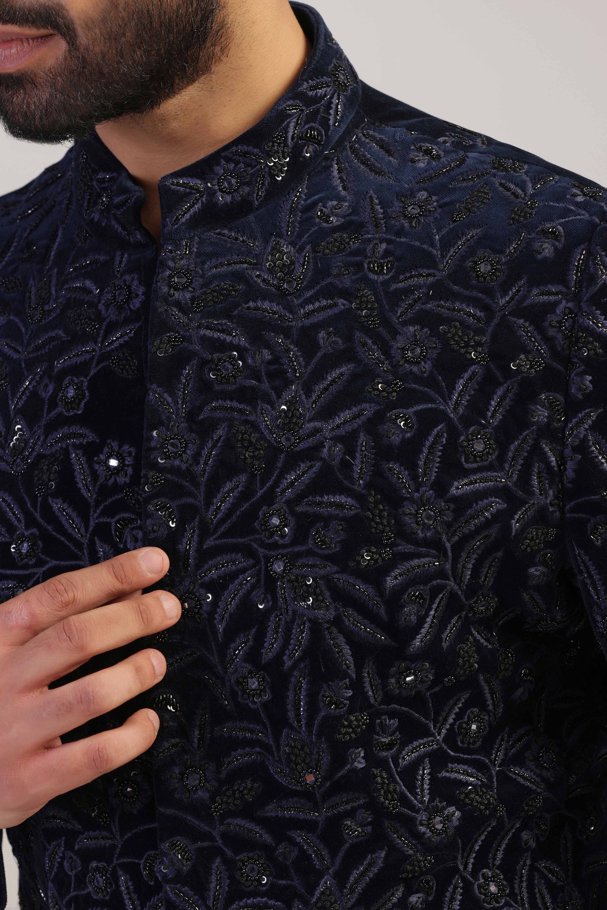 Our Navy Velvet Bandhgala is the perfect addition to any wardrobe. Shop Now!