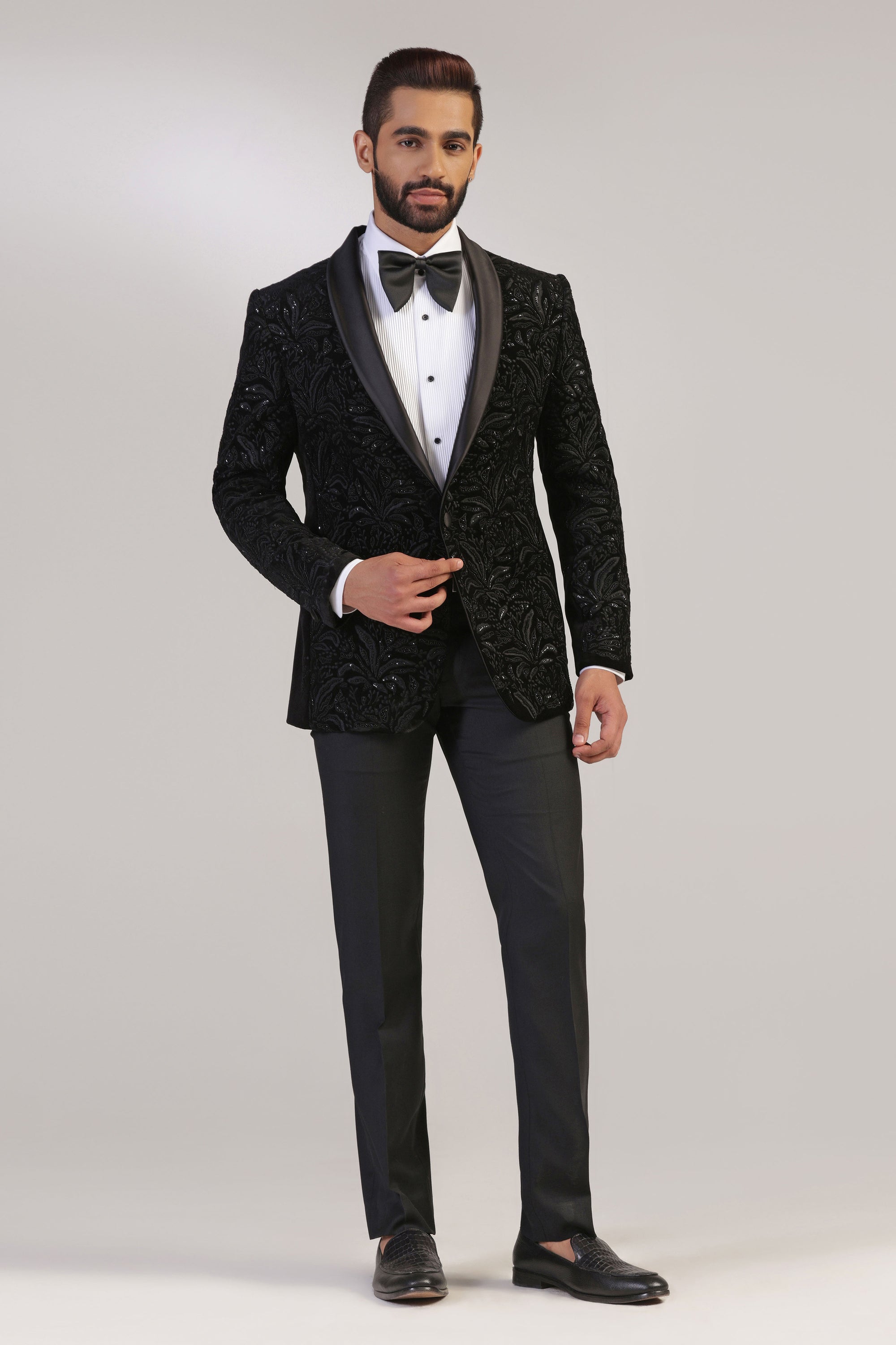 Elevate your formal attire with our Black Velvet Tuxedo. Shop Now!