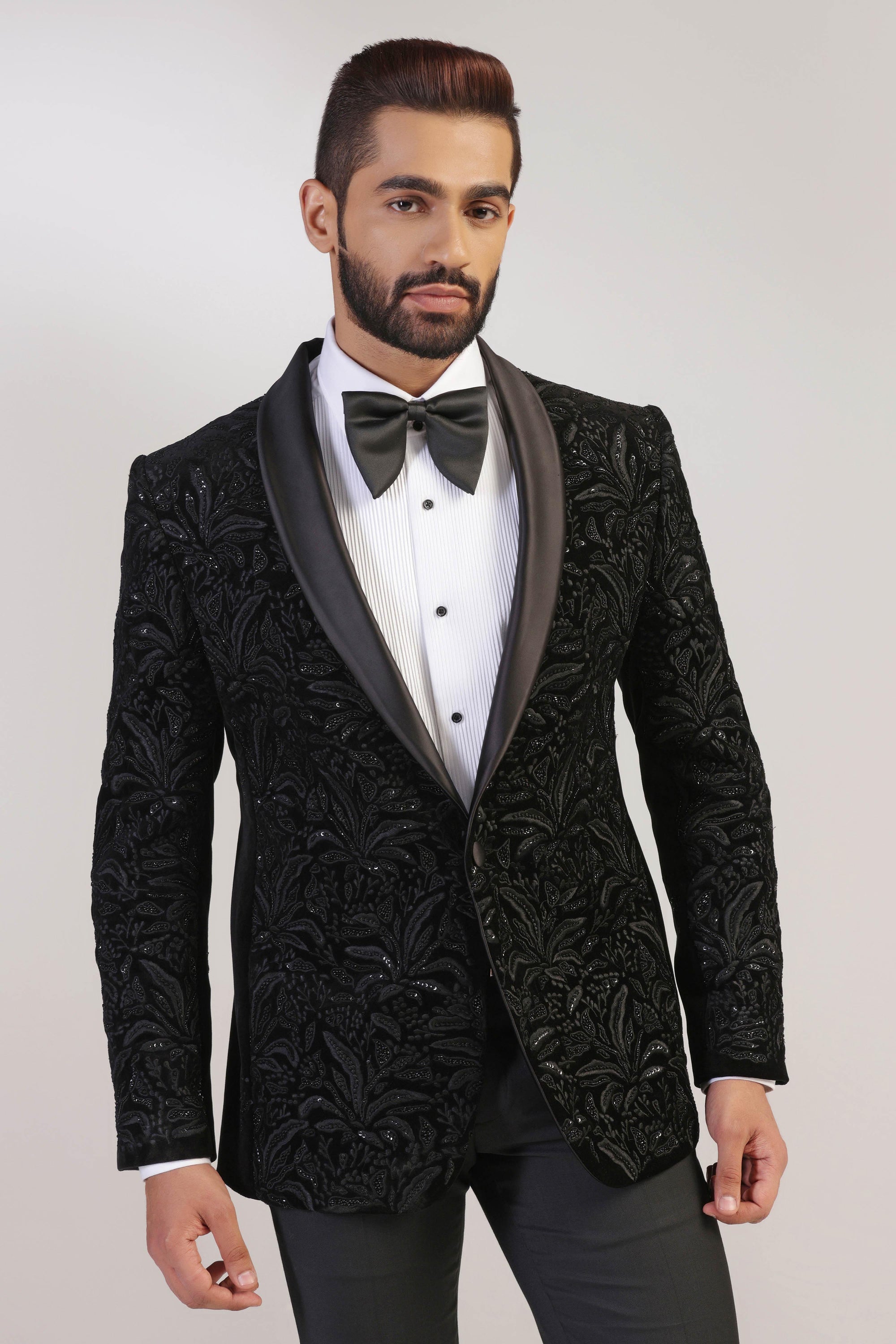 Elevate your formal attire with our Black Velvet Tuxedo. Shop Now!