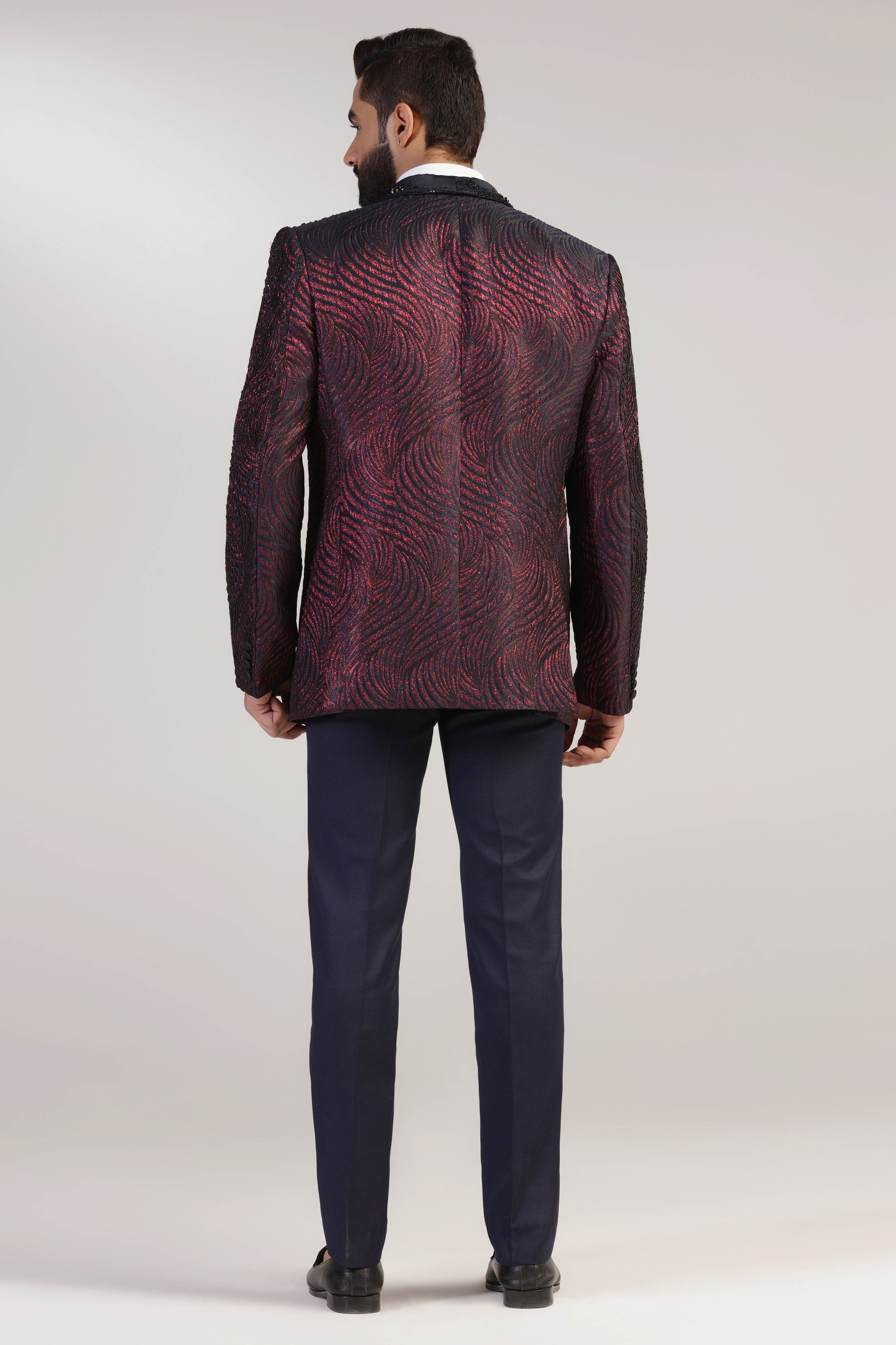 Dress to impress with our wine-coloured Maroon Tuxedo, crafted from high-quality wool. Shop Now!