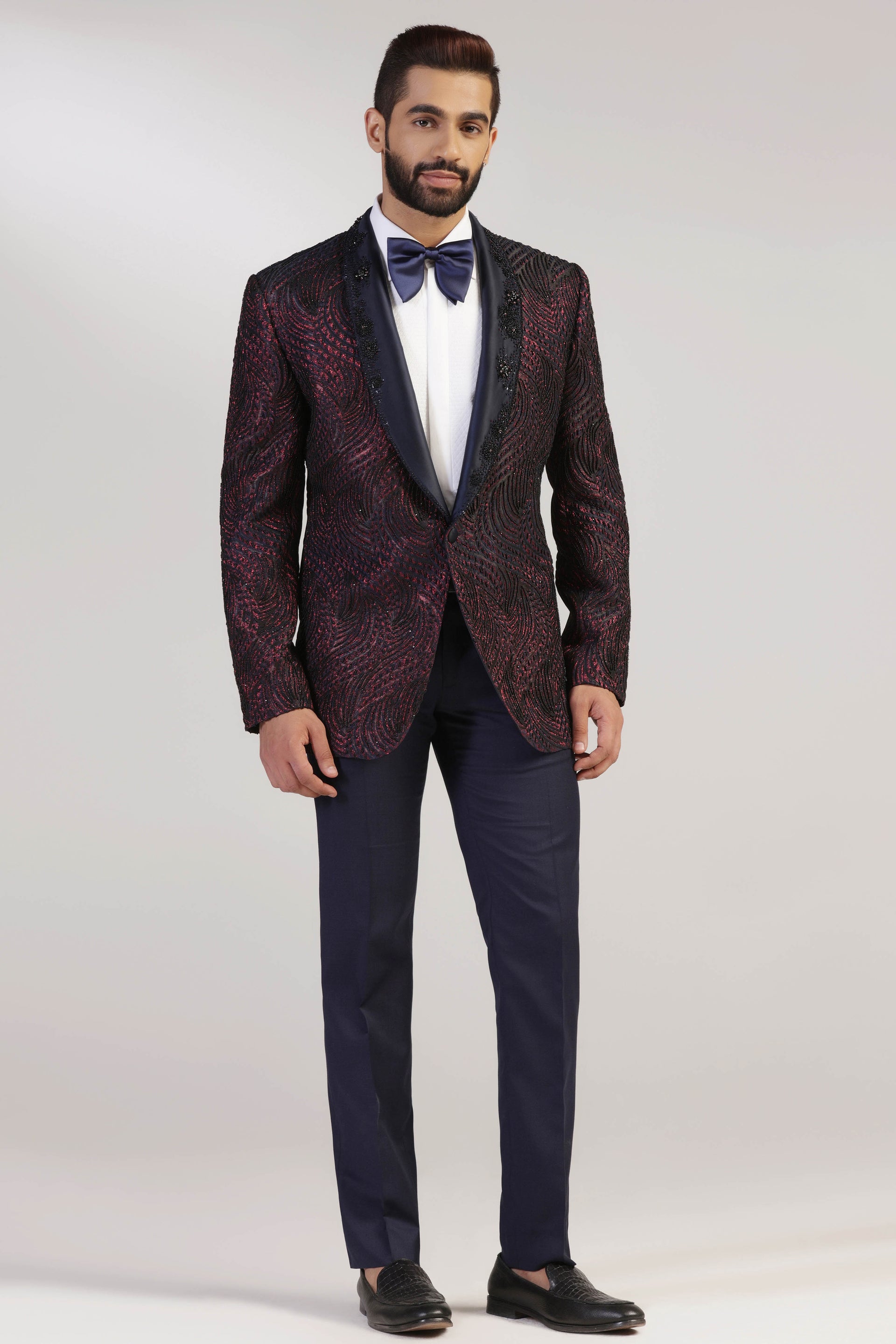 Brahaan Maroon Embroidered Tuxedo for Men