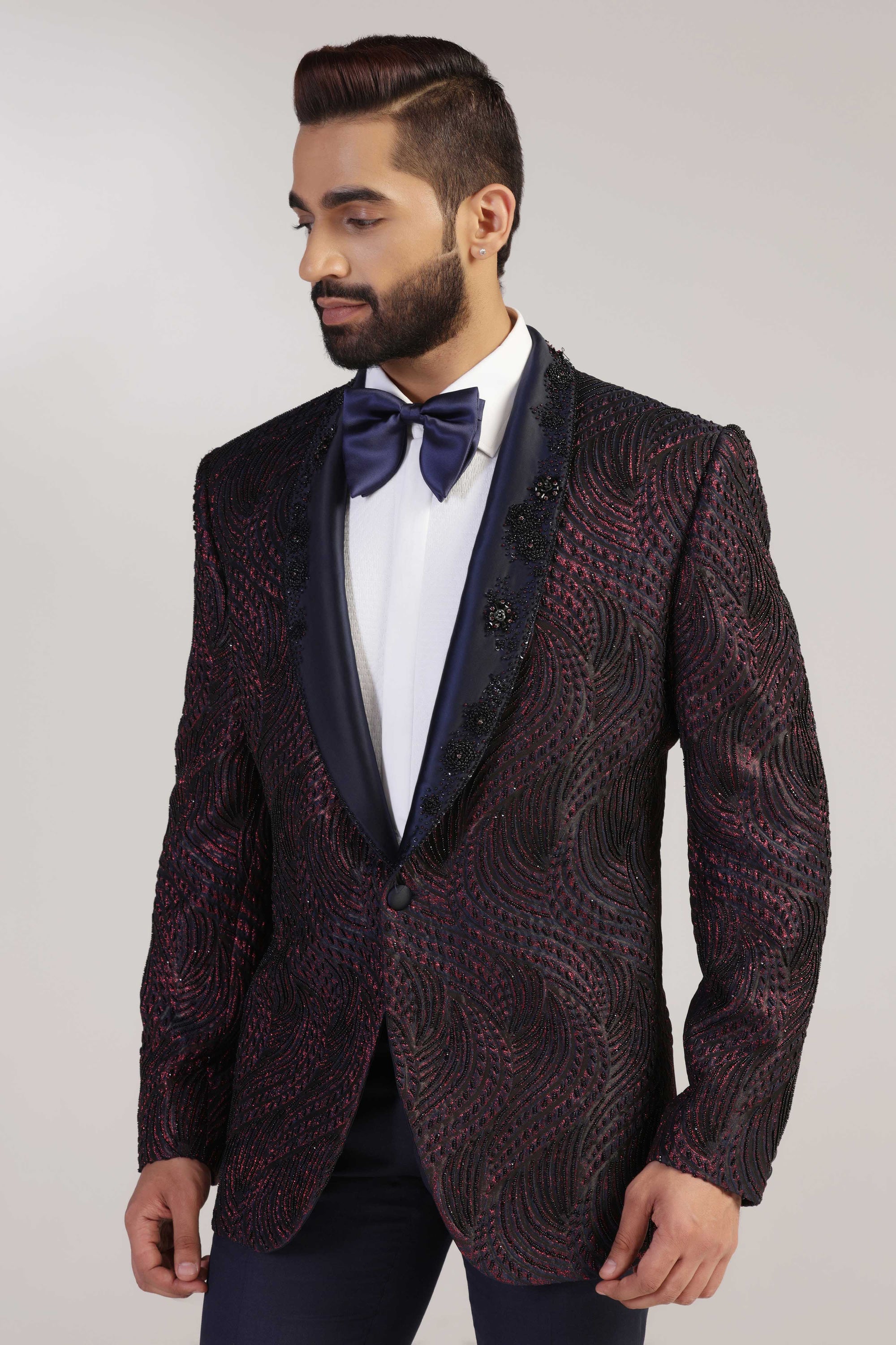 Dress to impress with our wine-coloured Maroon Tuxedo, crafted from high-quality wool. Shop Now!