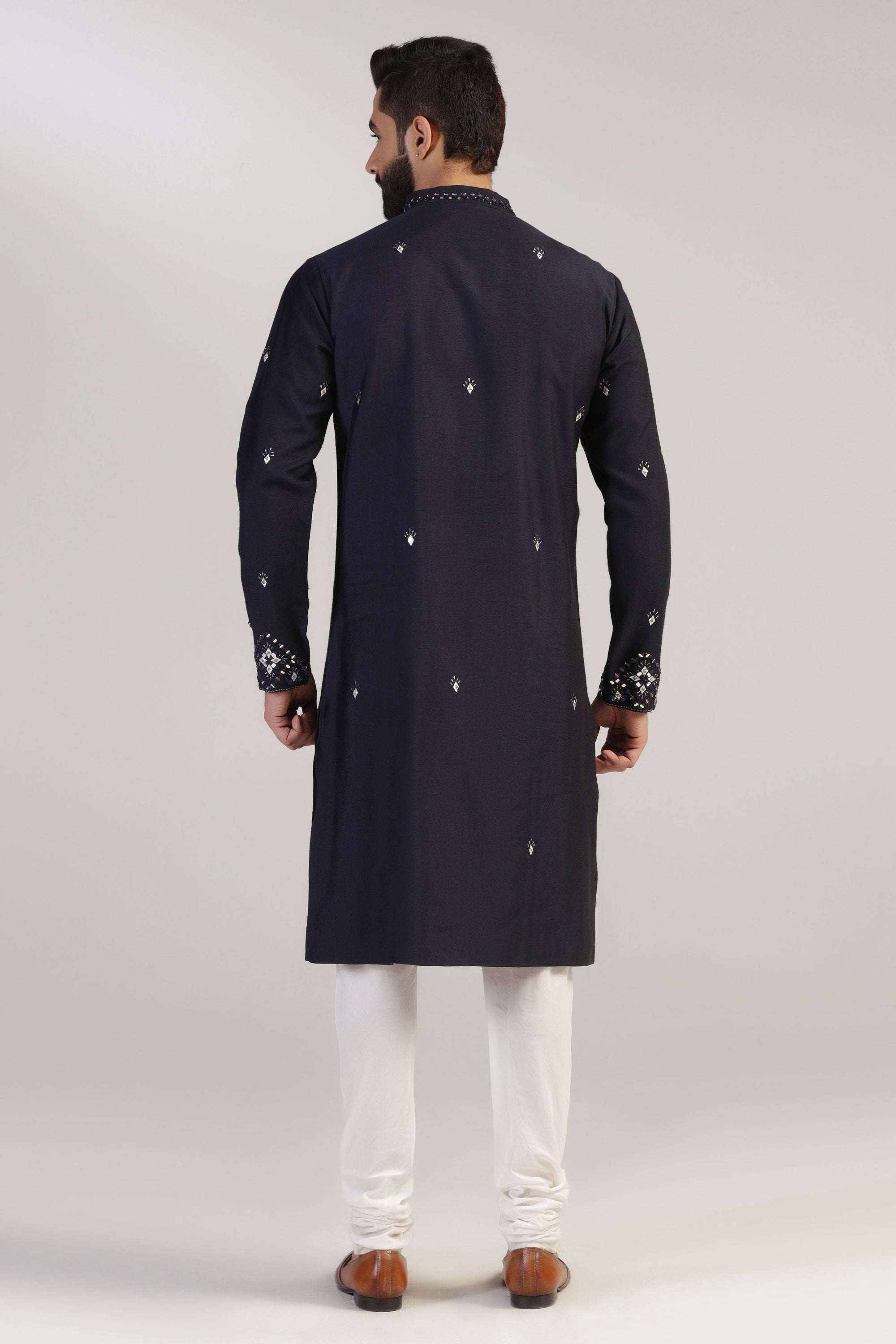 Experience the luxurious feel of our Navy Mirror Kurta Pajama. Shop Now!