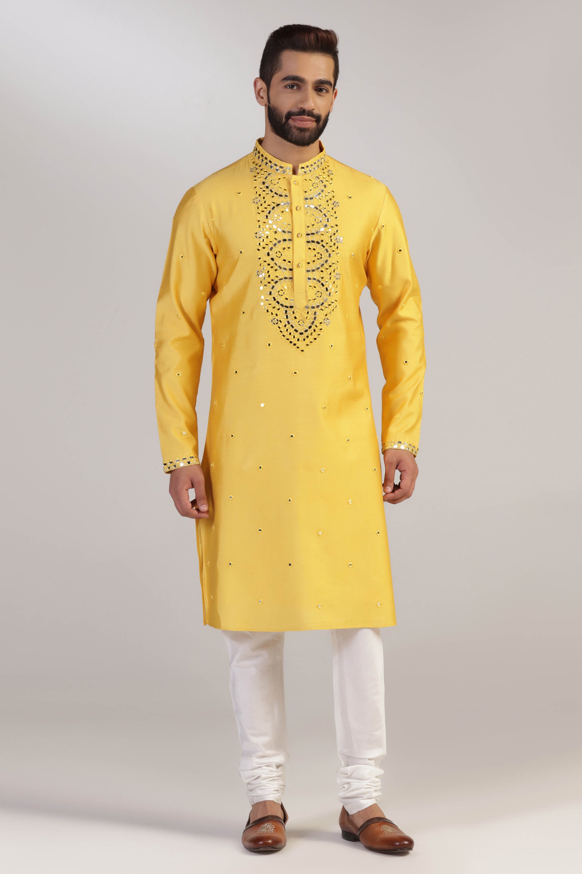 Elevate your style with our Yellow Mirror work Kurta. Shop Now!