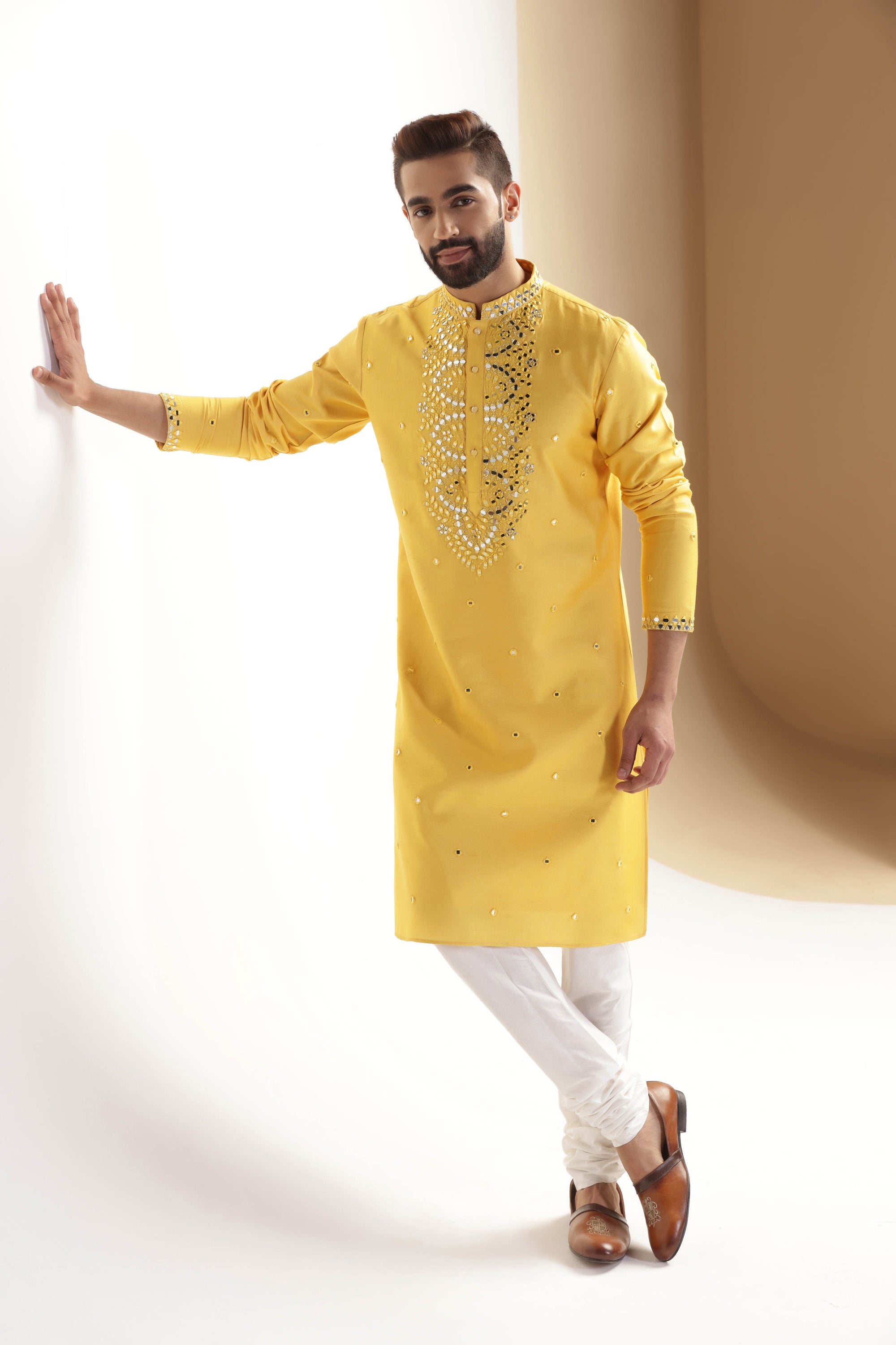 Elevate your style with our Yellow Mirror work Kurta. Shop Now!
