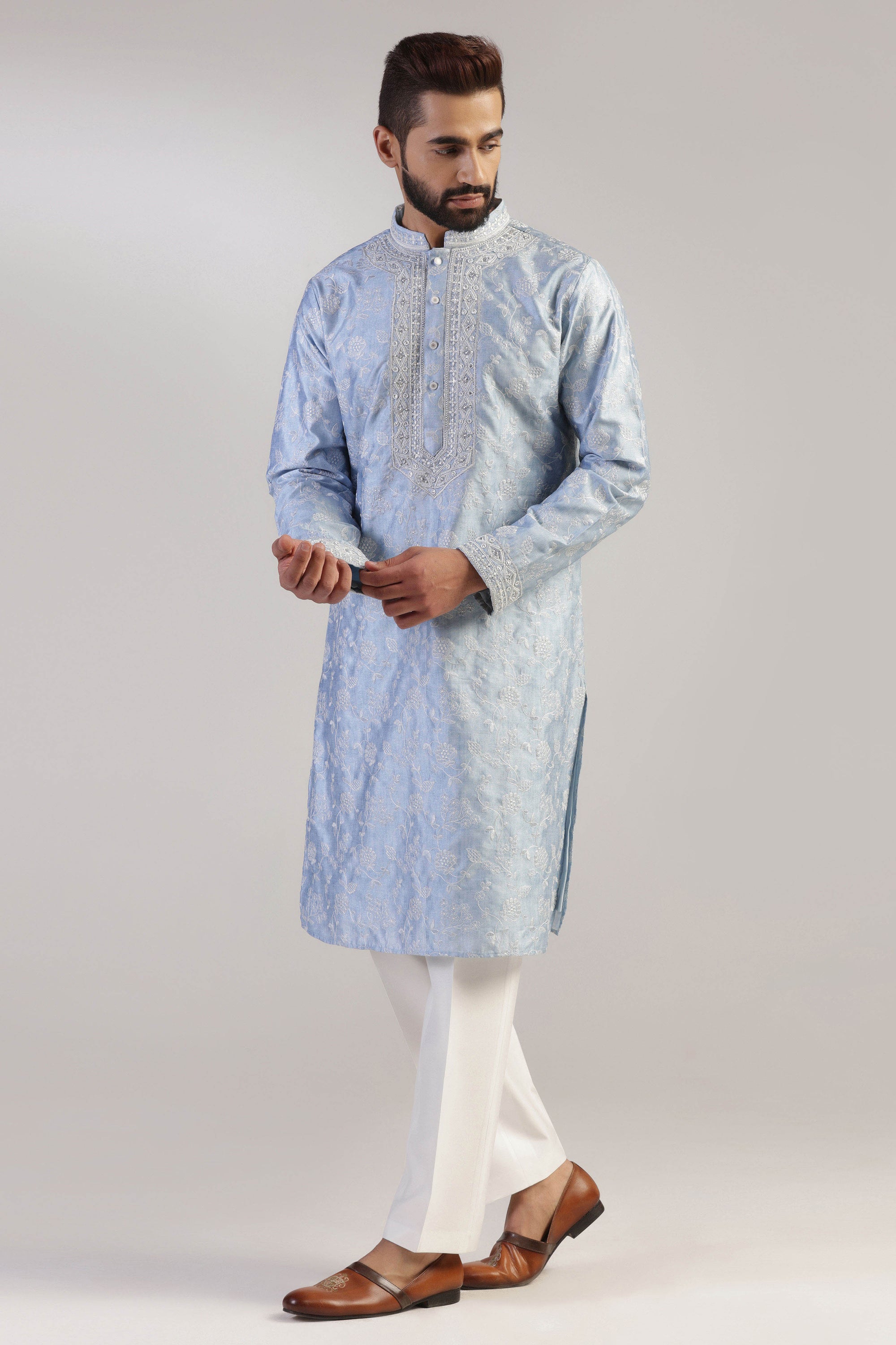 Crafted from luxurious silk fabric, our Kurta Pajama is the epitome of sophistication. Shop Now!