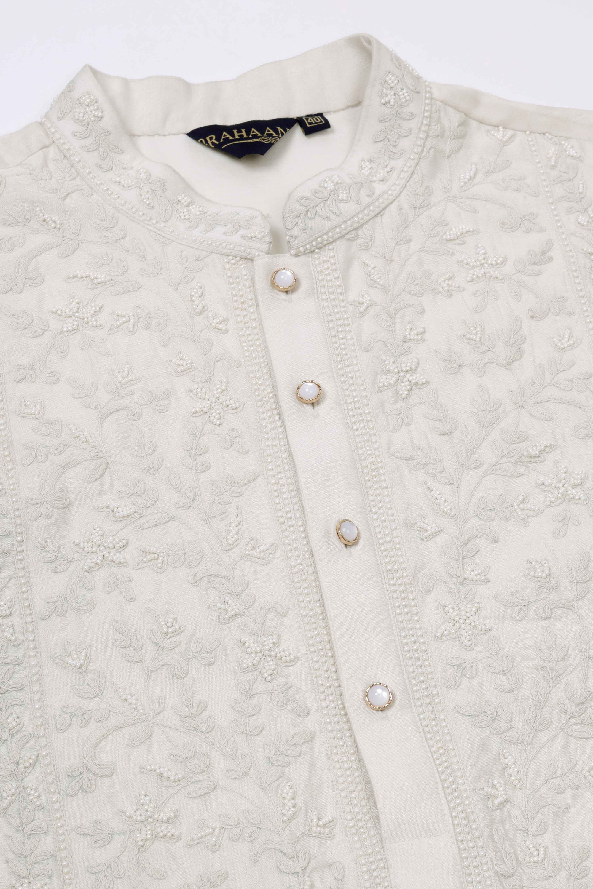 Crafted in chanderi silk, this Embroidered Kurta Set exudes elegance and sophistication. Shop Now!