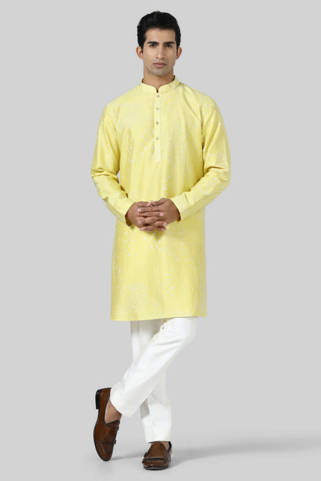 Brahaan Yellow Subtle Rakhi Kurta Set for Men