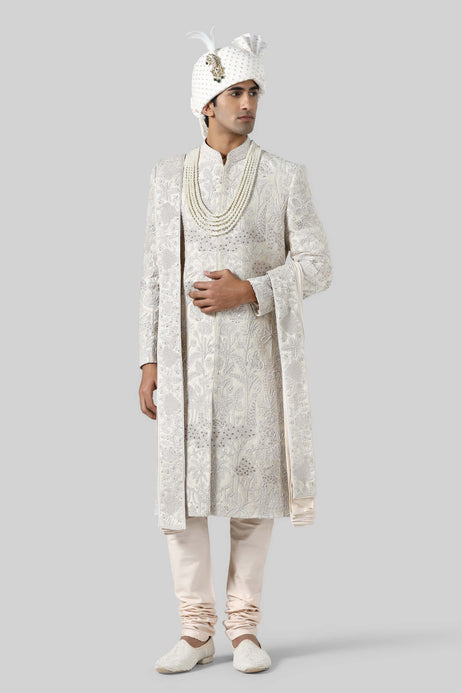 Brahaan Peach Embroidered Sherwani for Summer Wedding