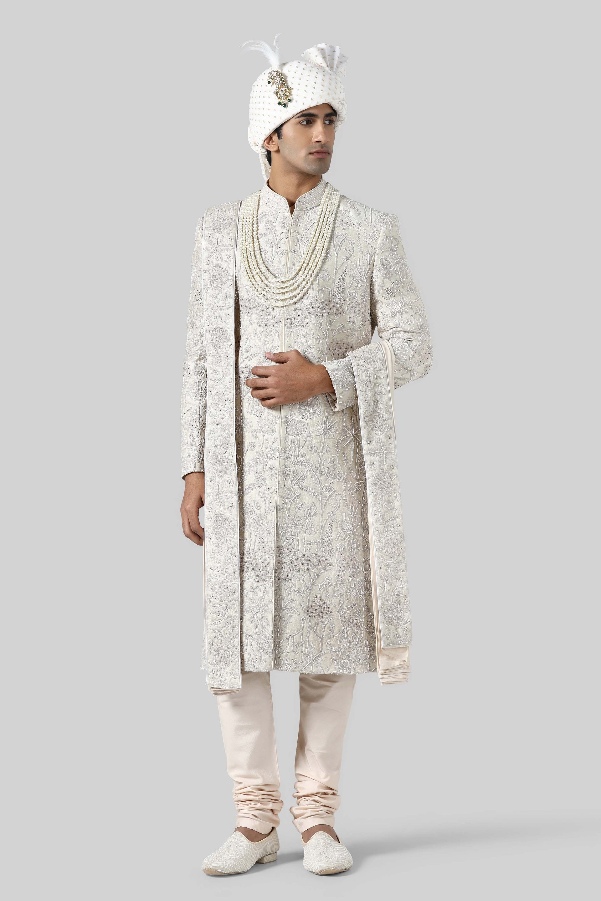 Peach Embroidered Sherwani