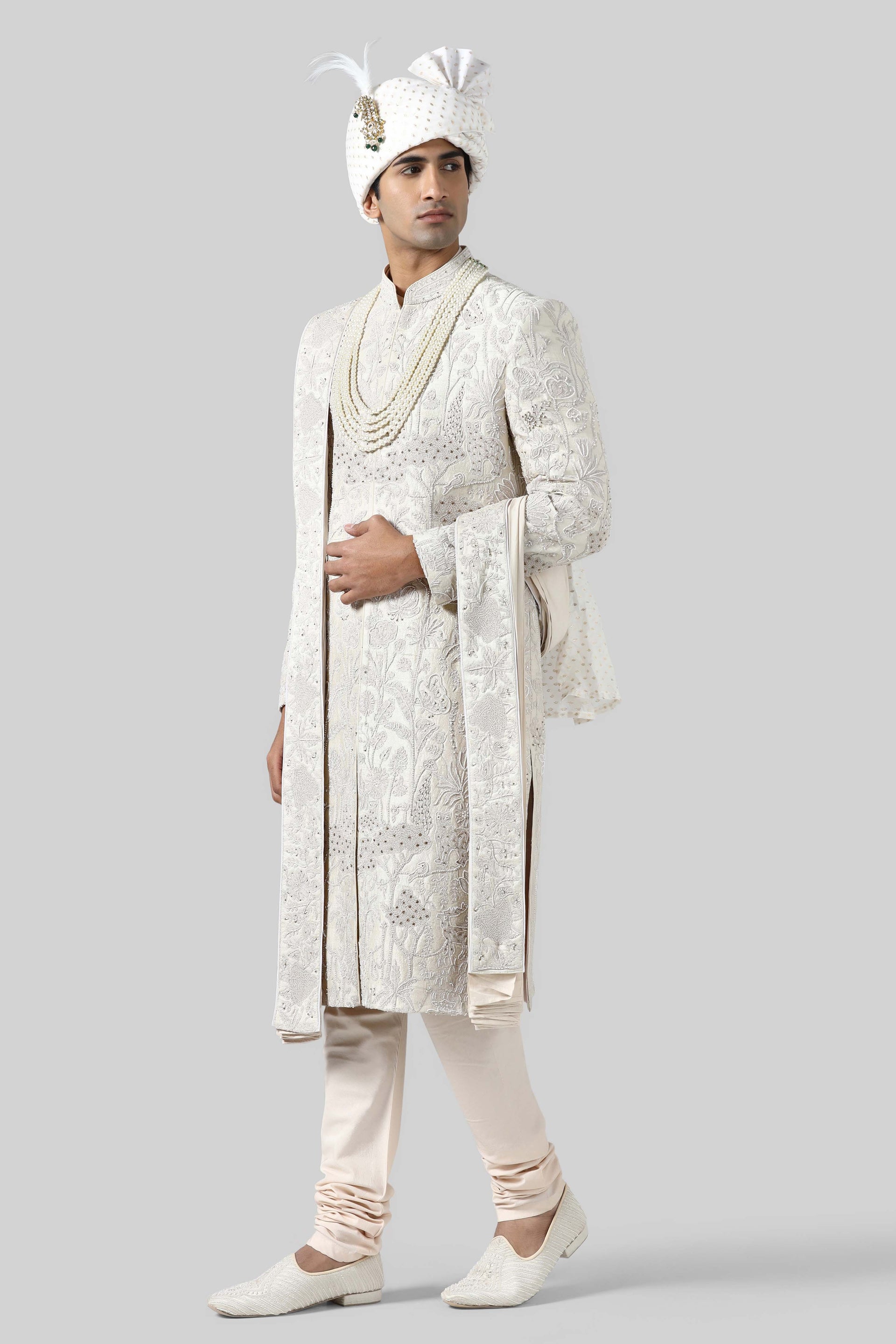 Brahaan Peach Embroidered Sherwani for Groom