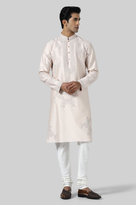 Brahaan Peach Embroidered Rakhi Kurta Set for Men