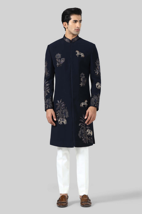 Brahaan Navy Embroidered Indo-Western for Raksha Bandhan