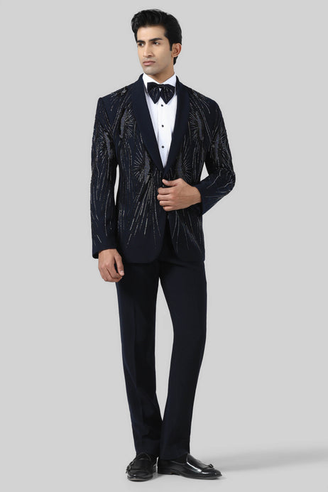 Brahaan Black Embroidered Tuxedo Suit for Men