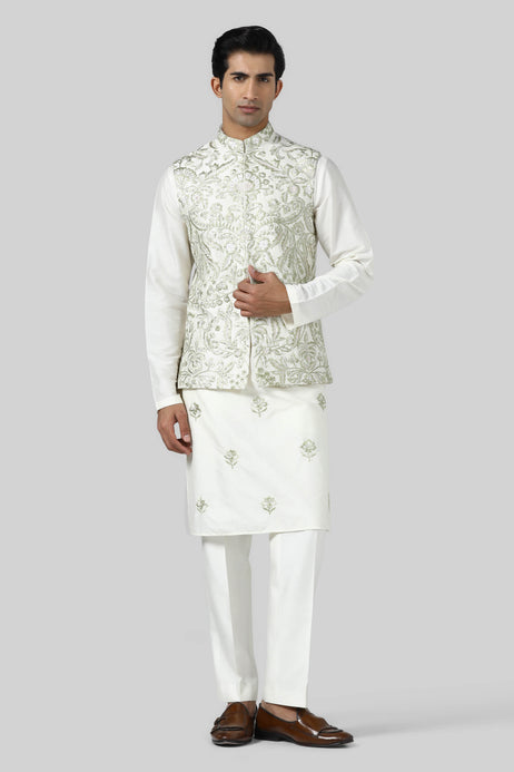 Brahaan Mehendi Green Jacket Set for Men