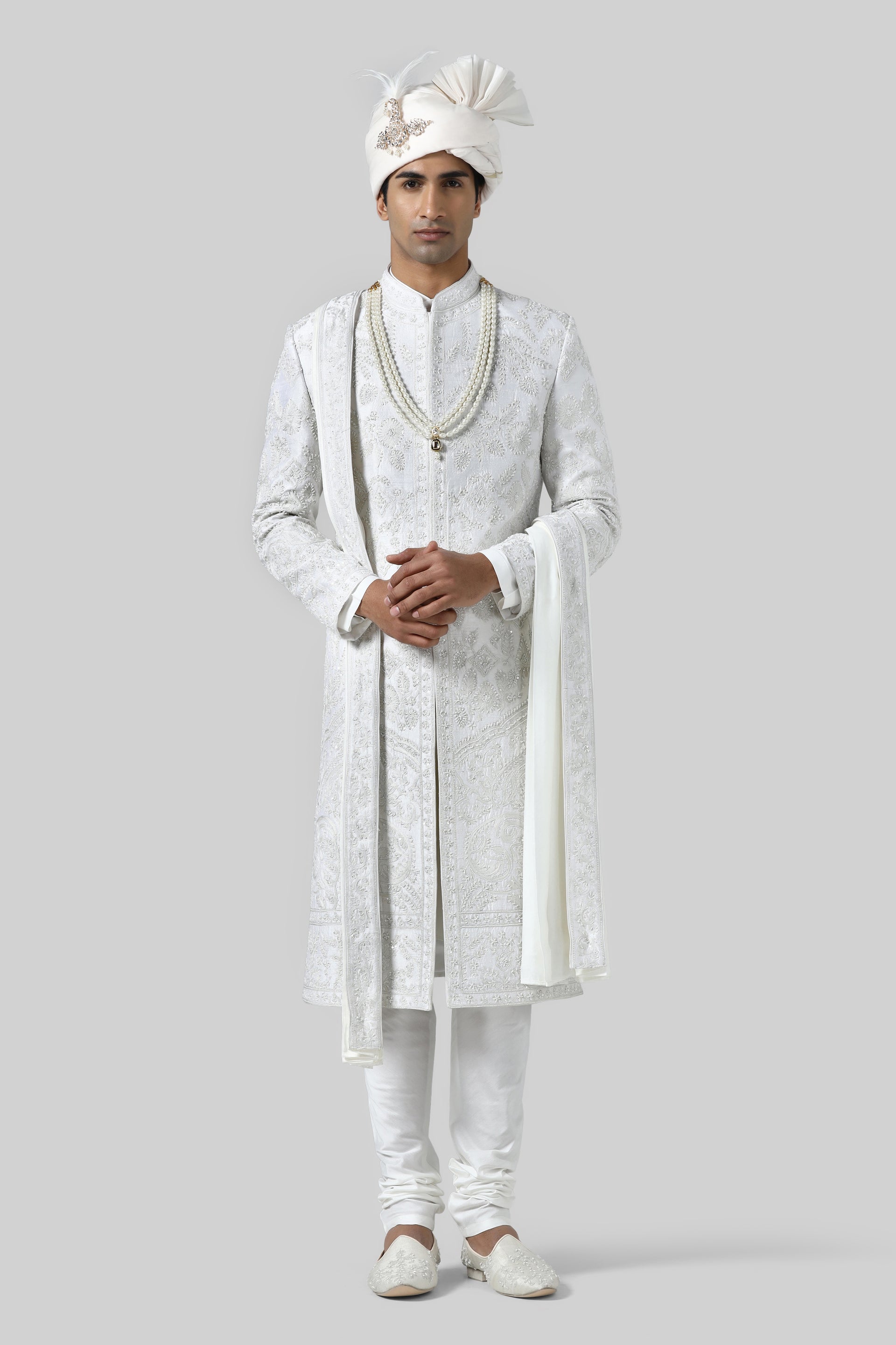 Brahaan Pearl White Sherwani for Groom