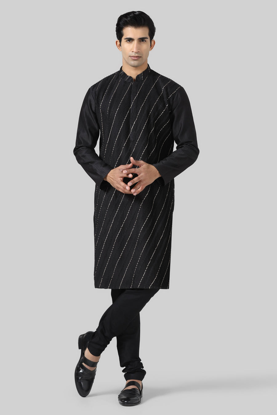 Black Pintuck Kurta Set