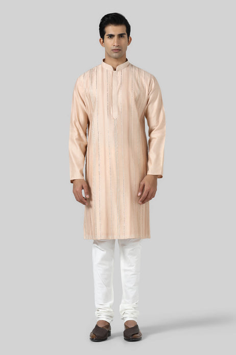 Brahaan Peach Pintuck Rakhi Kurta Set for Men