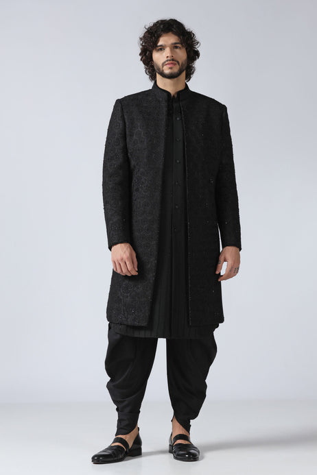 Brahaan Black Layered Indo Western for Men