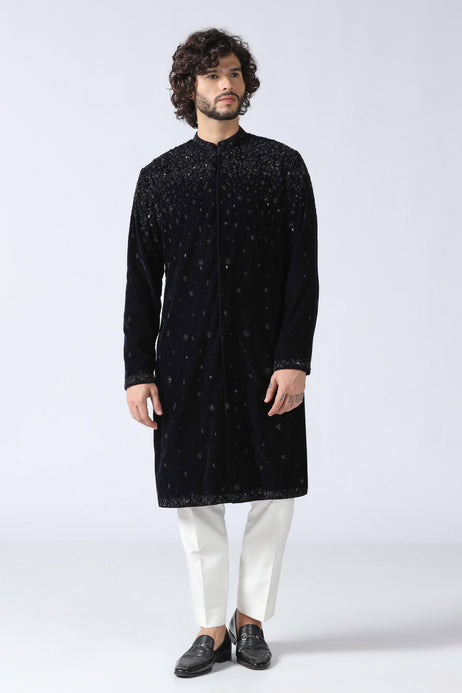 Brahaan Navy Velvet Kurta Set for Men