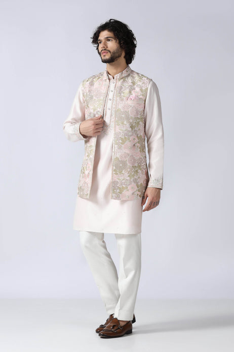 Brahaan Peach Jacket Set for Traditional Celebrations