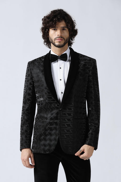 Brahaan Black Jacquard Tuxedo for Men