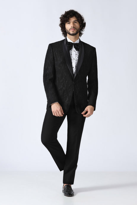 Brahaan Black Embroidered Tuxedo for Men