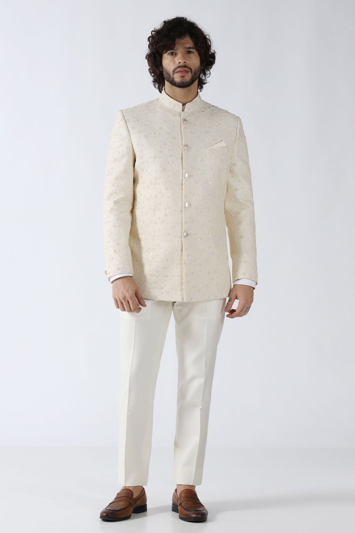 Brahaan Ivory Embroidered Bandhgala Wedding Option