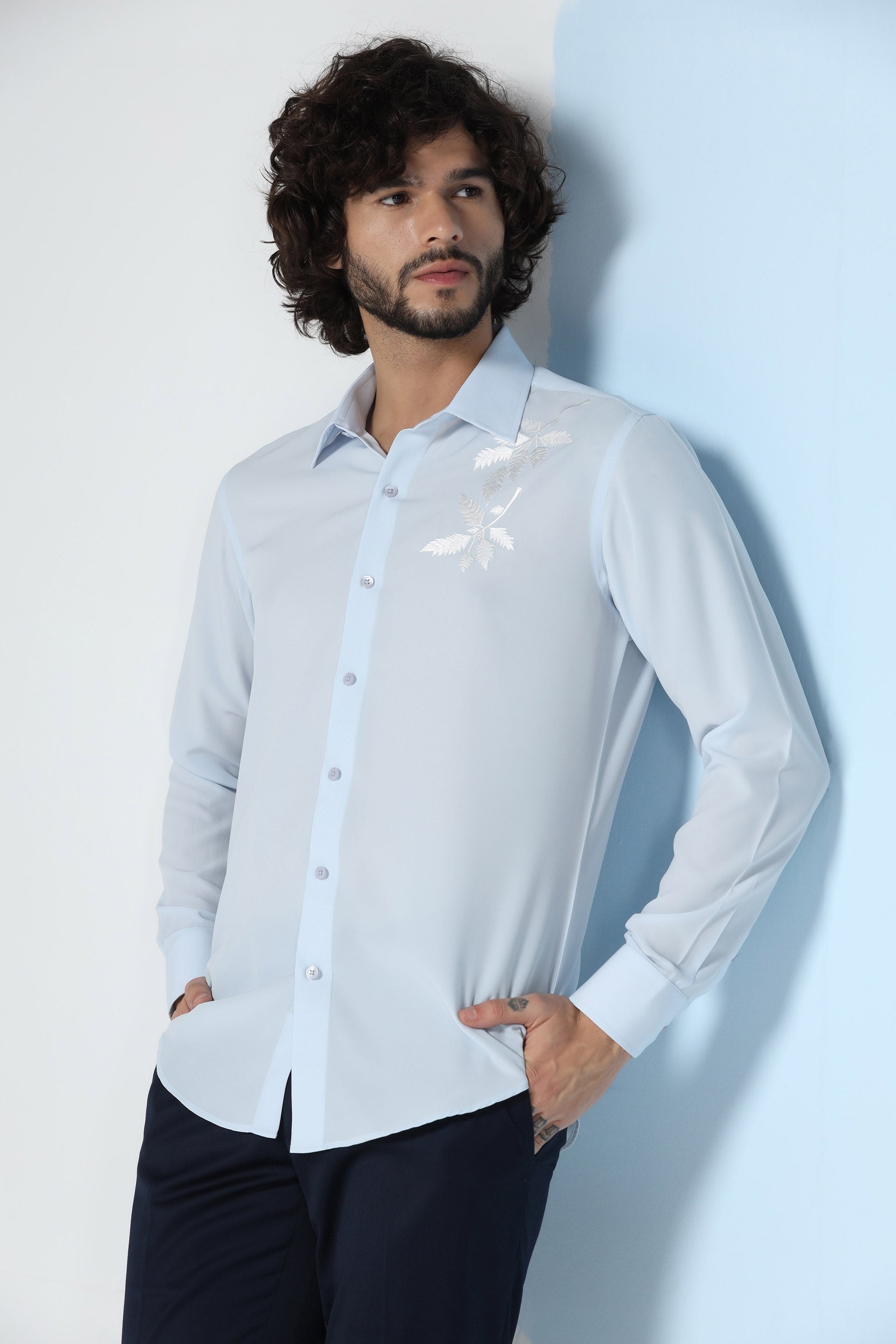 Brahaan Light Blue Motif Designer Shirt for Men