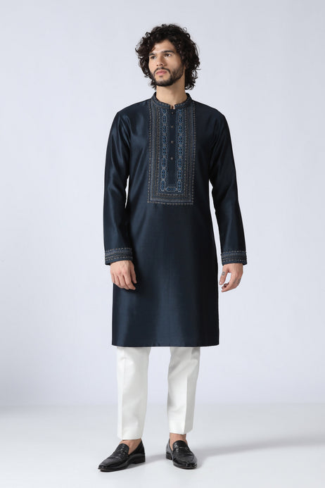 Brahaan Navy Embroidered Kurta Set for Men