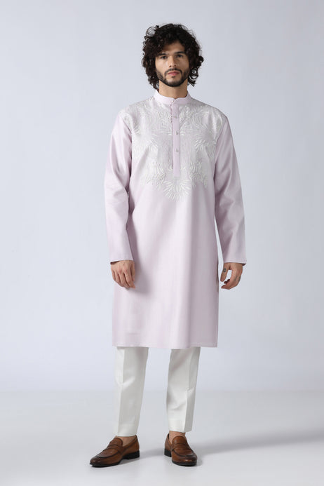 Brahaan Purple Embroidered Rakhi Kurta Set for Men