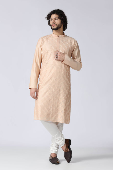 Brahaan Peach Patchwork Kurta for Raksha Bandhan