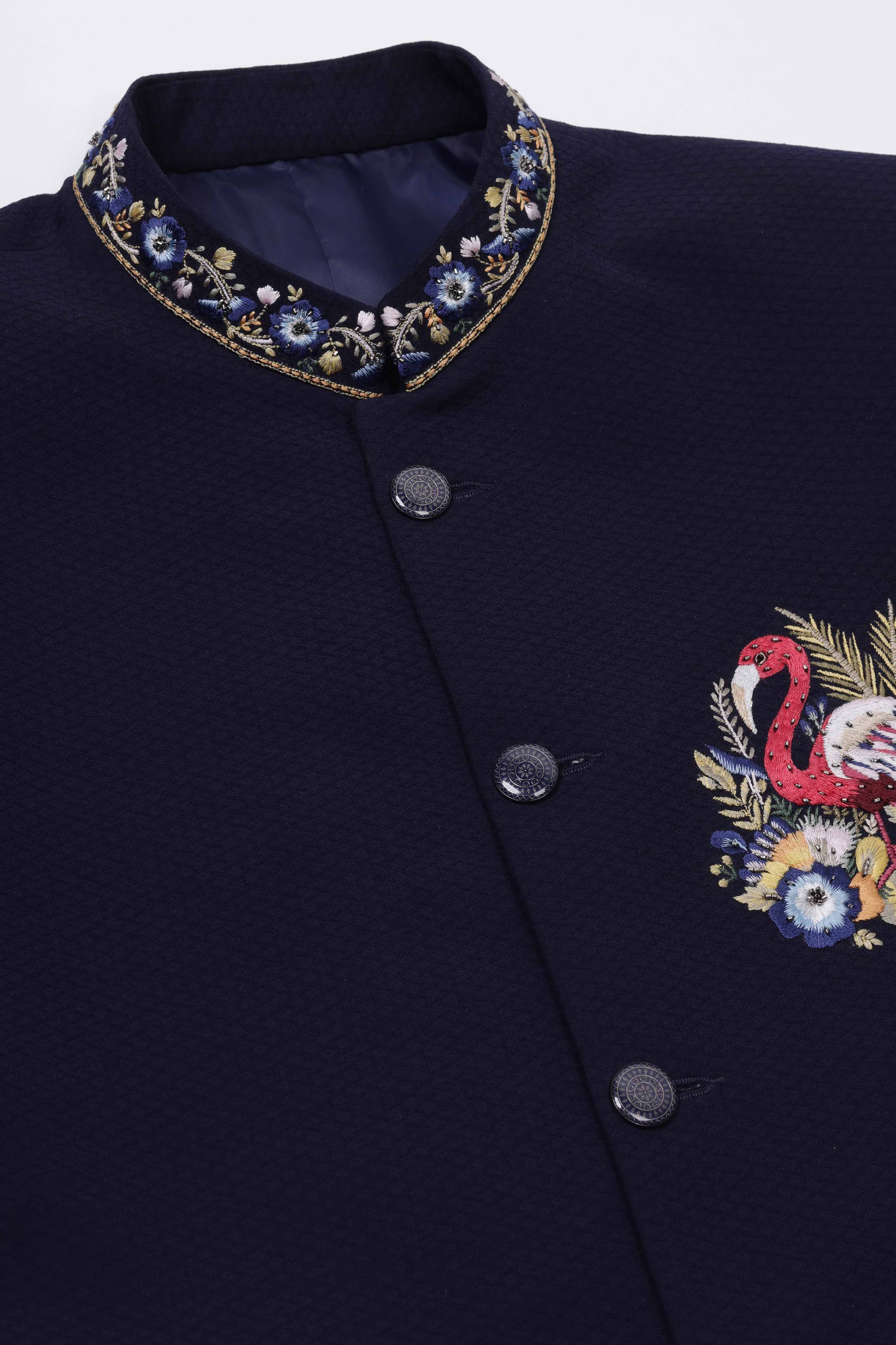 Midnight Flamingo Embroidered Bandhgala Set