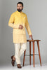 Radiate charm in our yellow ombre Nehru jacket, paired with a short textured ombre kurta and pajama for a vibrant ensemble.