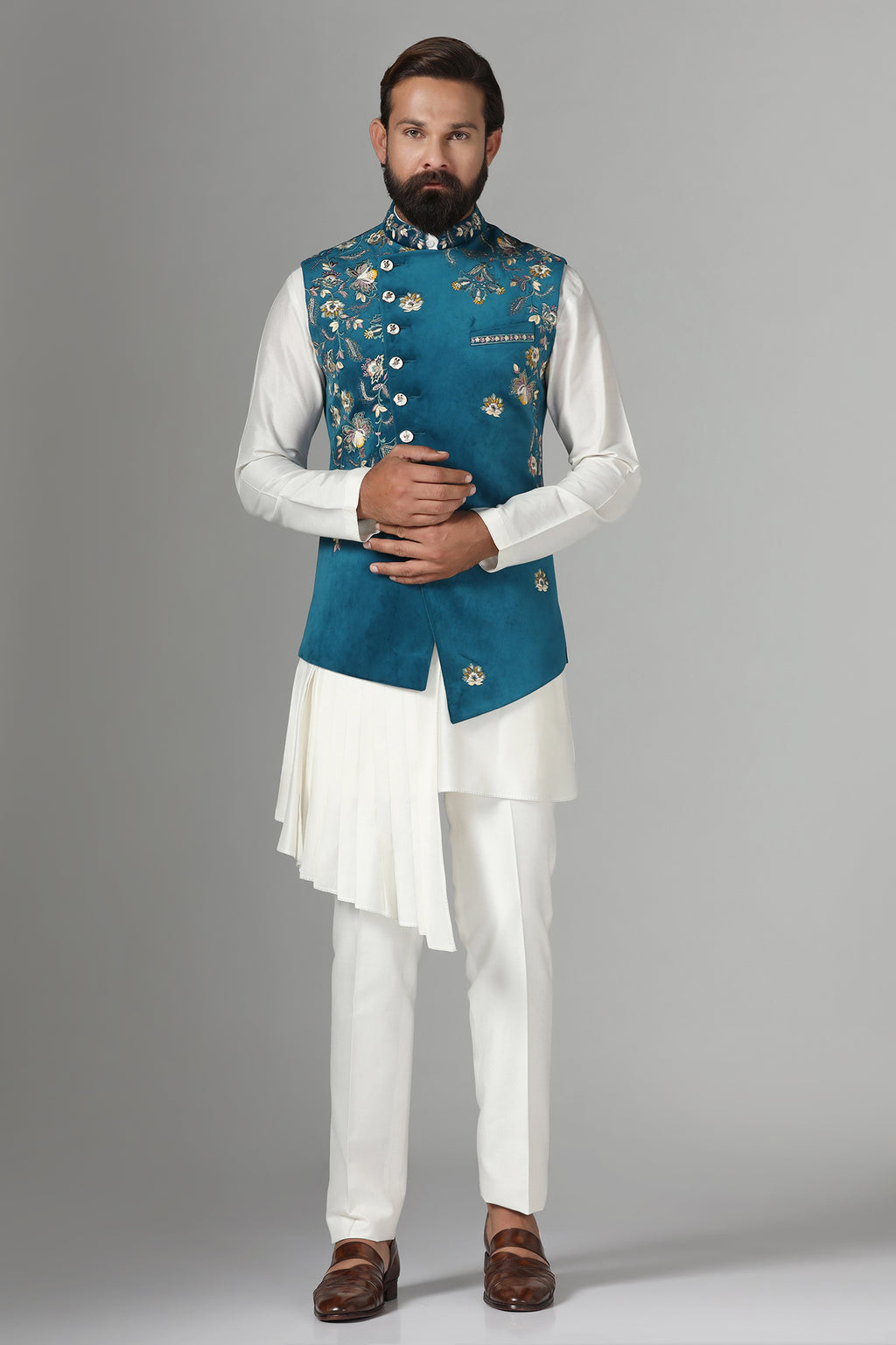 Royal Blue Embroidered Nehru Jacket