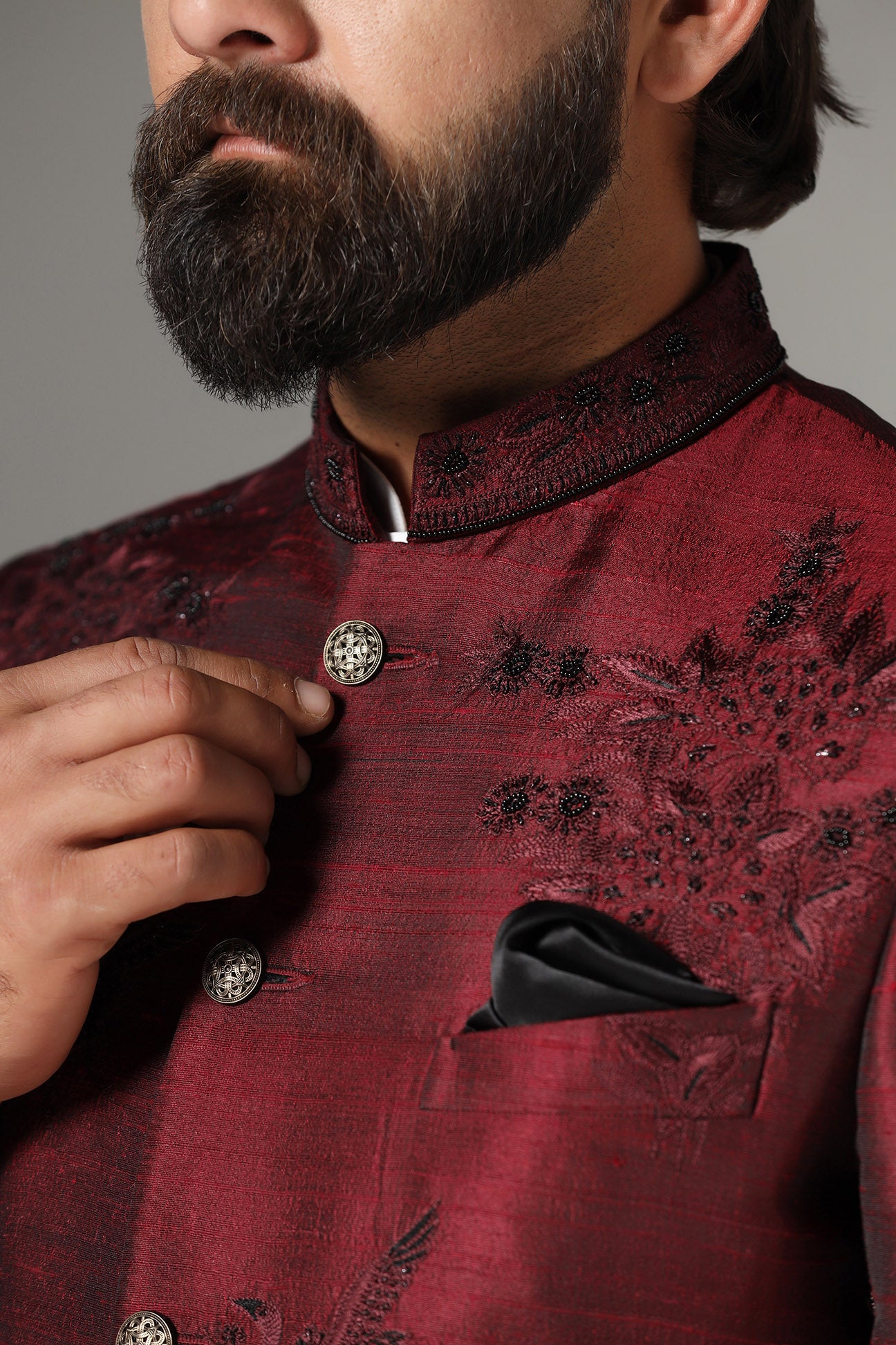 Experience luxury with the Maroon Raw Silk Bandhgala Suit. Crafted for style Shop now!