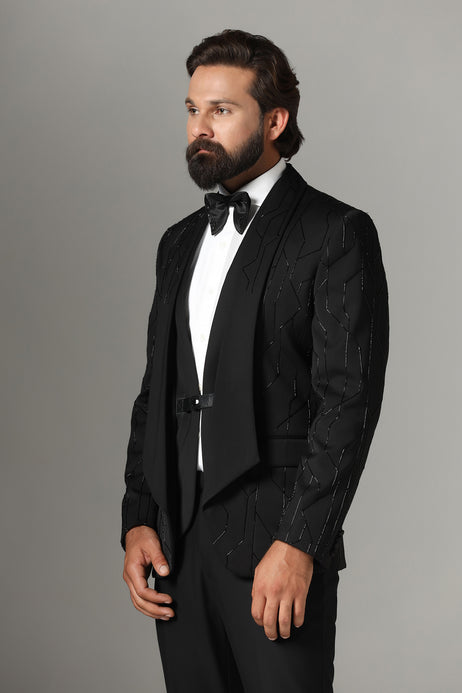 Brahaan Black Embroidered Tuxedo for Modern Formalwear