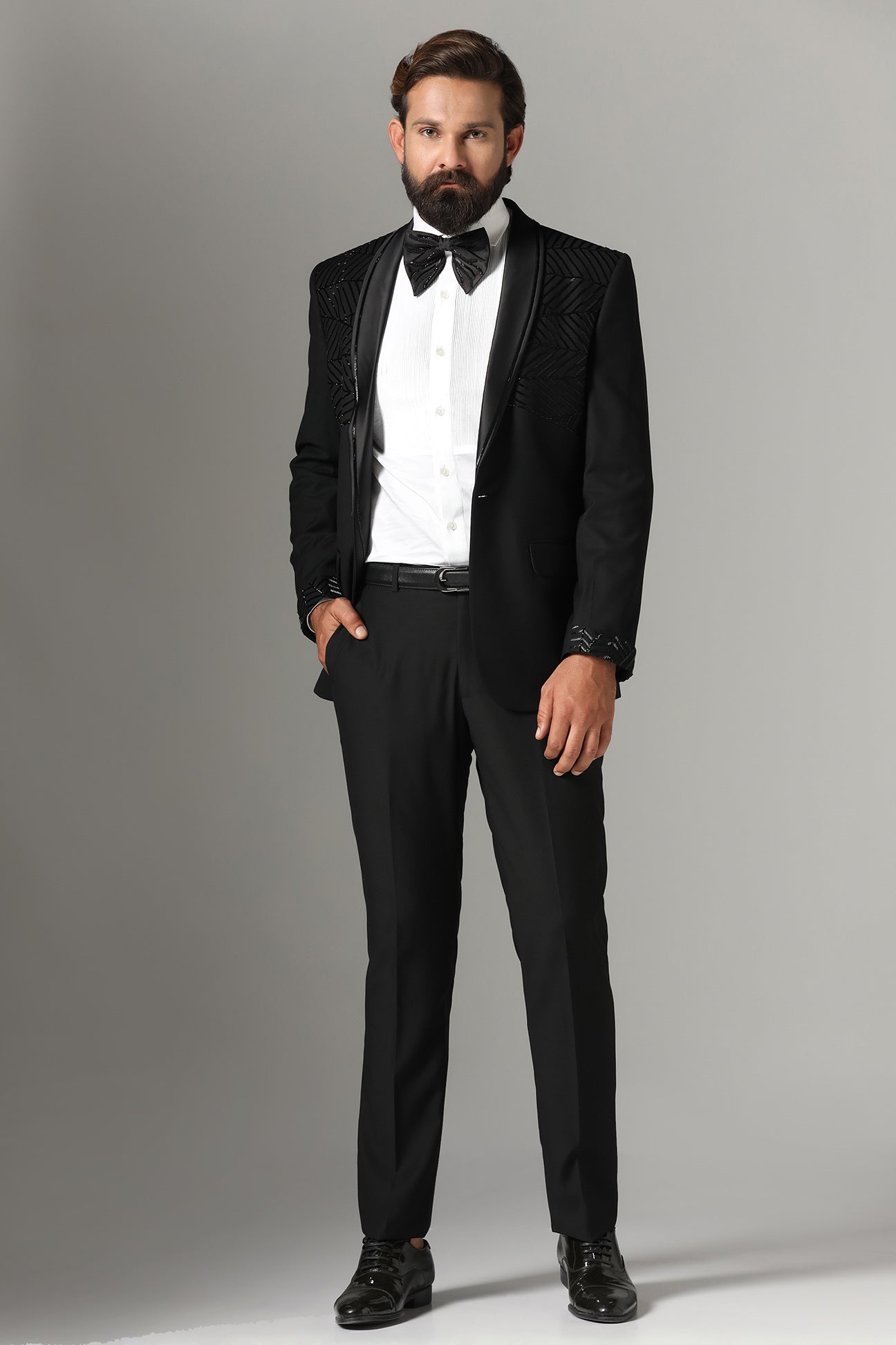 Distinguished elegance in our Black Embroidered Tuxedo. Shop Now!