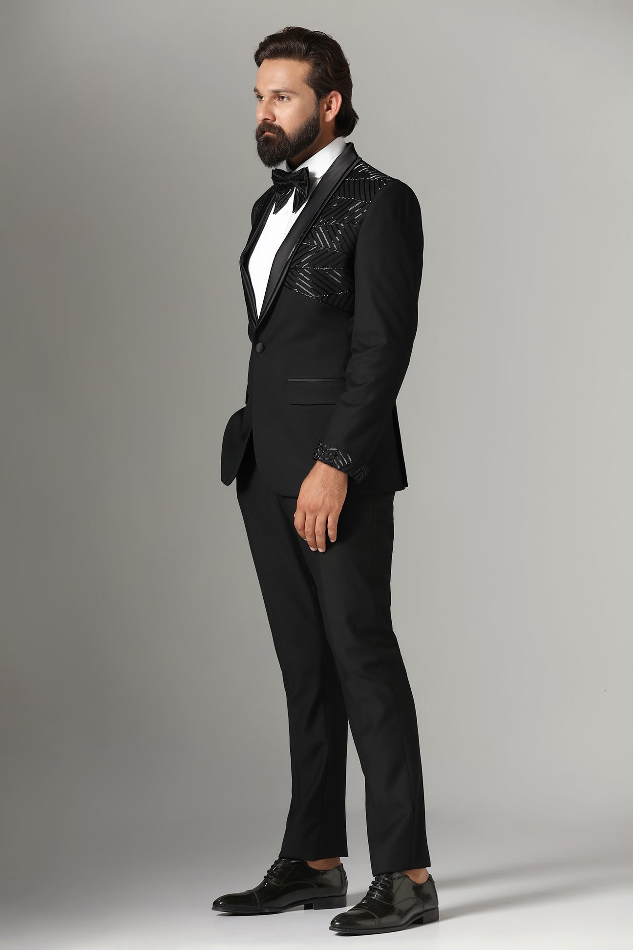 Distinguished elegance in our Black Embroidered Tuxedo. Shop Now!