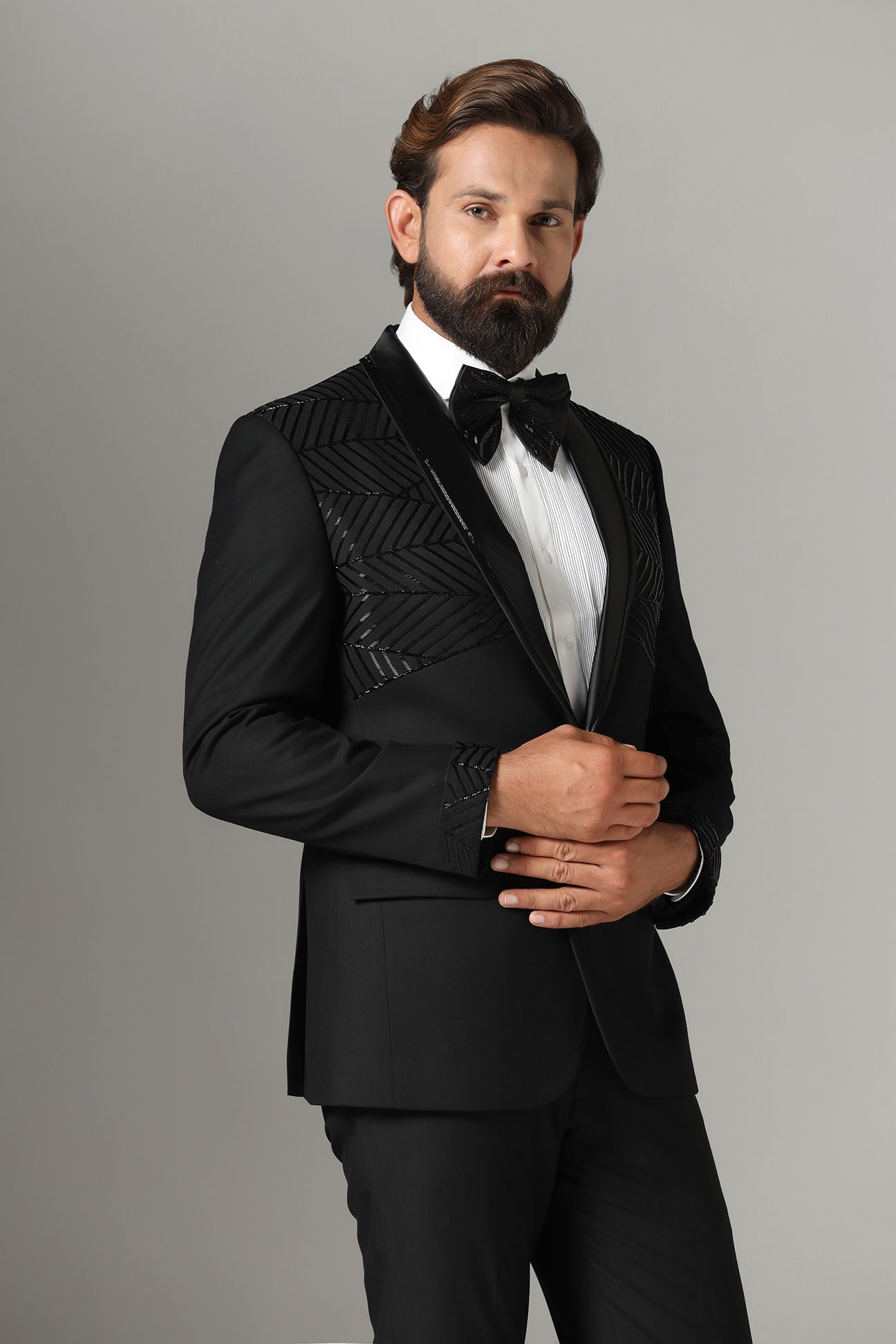 Distinguished elegance in our Black Embroidered Tuxedo. Shop Now!