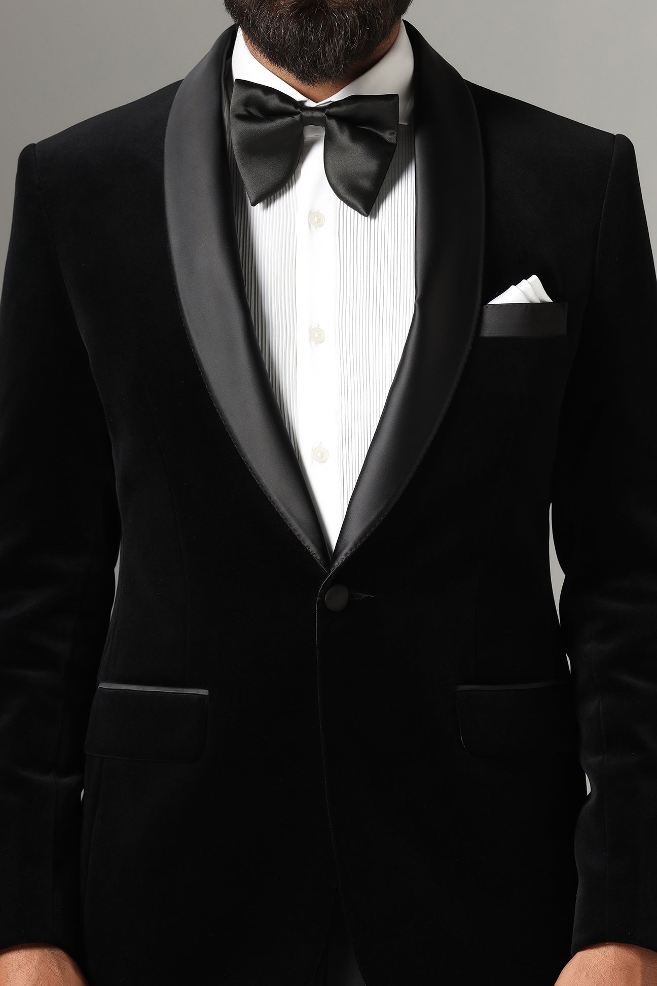 Distinguished elegance in our Black Velvet Tuxedo. Shop Now!
