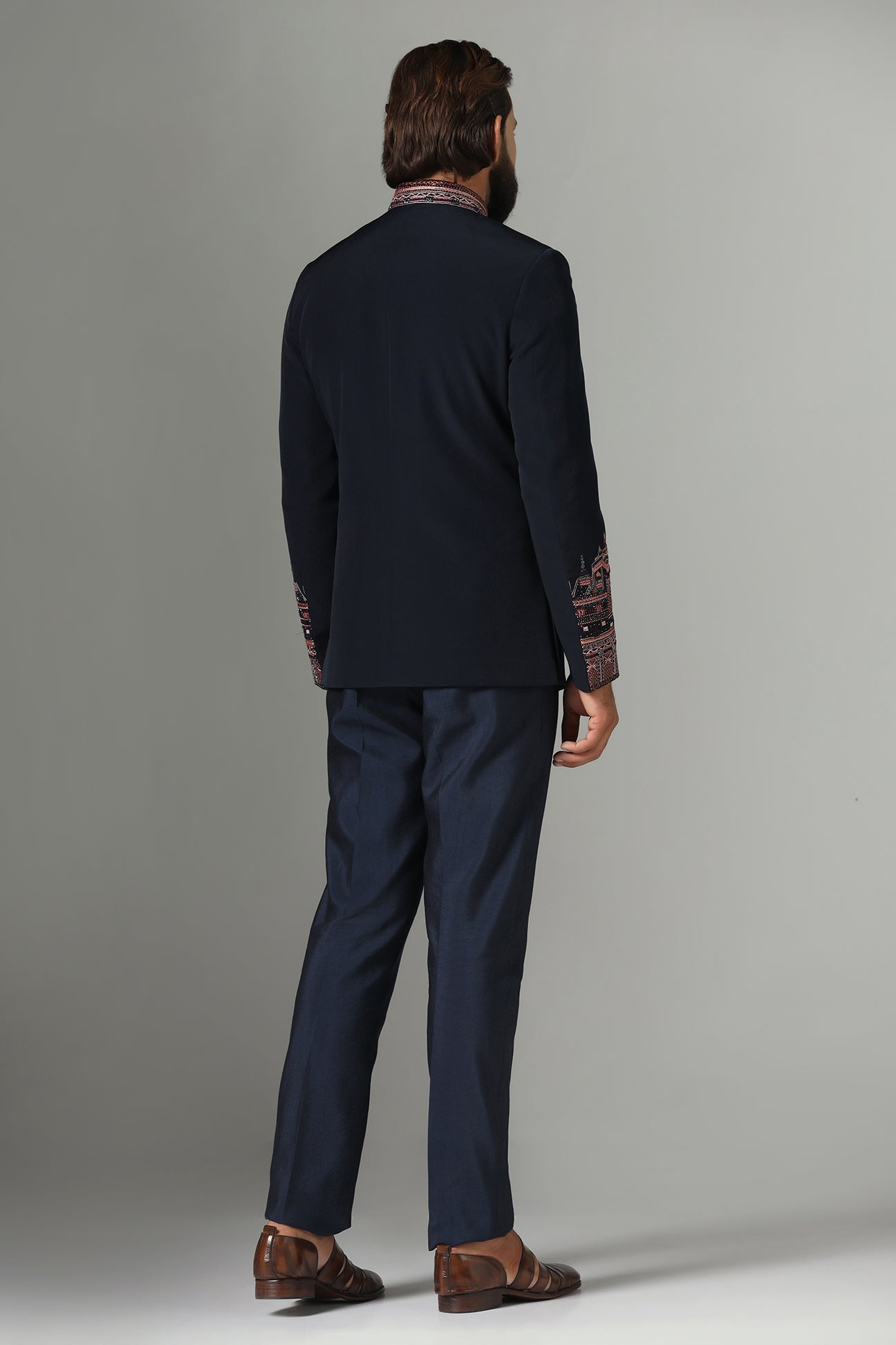 Shop the stylish blue Bandhgala suit in dark blue for a refined, sophisticated look. Shop now!