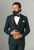 Front look of the suitElevate your style with our Bottle Green Tuxedo. Notched lapel, single-button closure. Paired with matching waistcoat and trousers for a polished look.