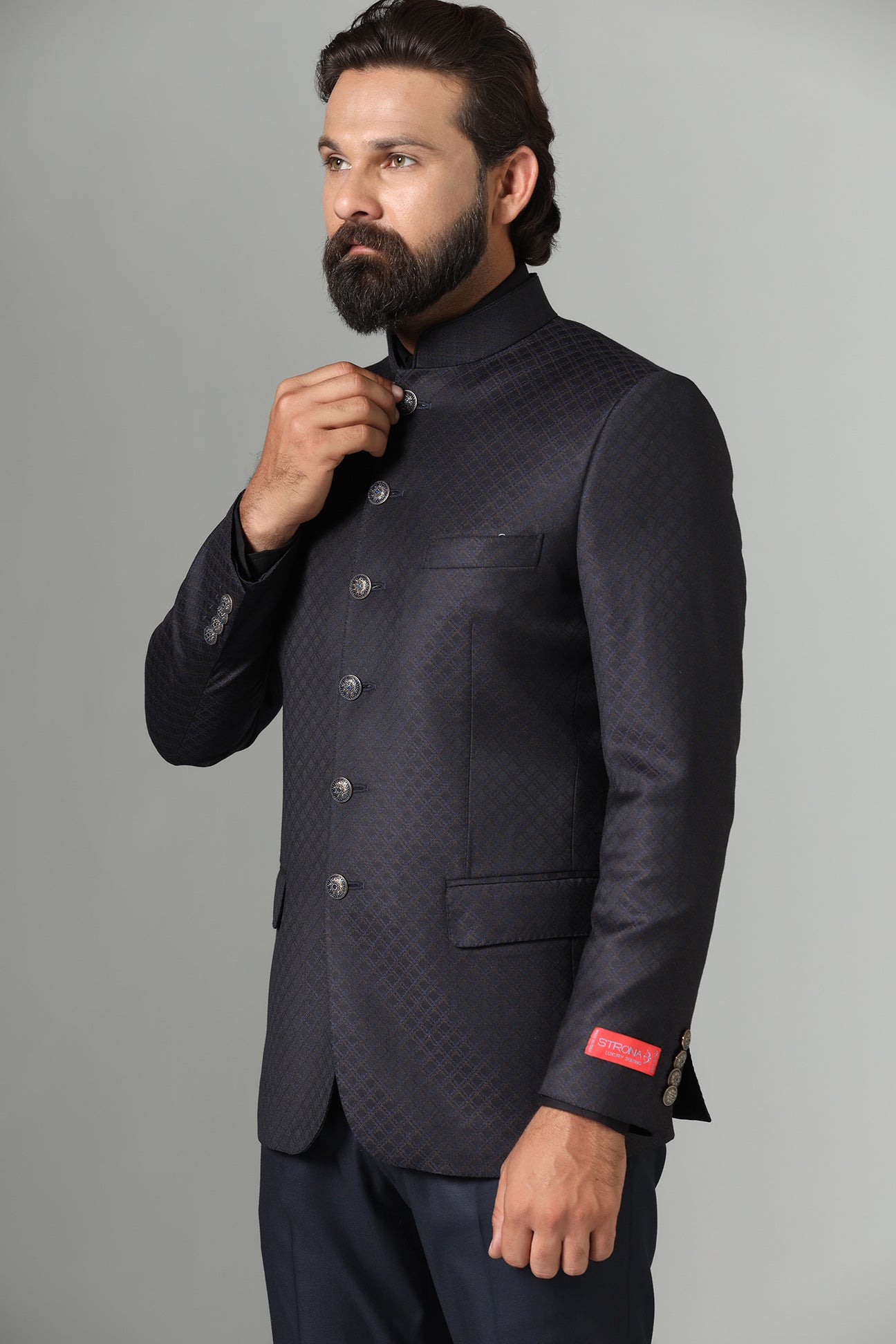 Shop the timeless Bandhgala suit in black for a sleek, elegant look. Shop now!