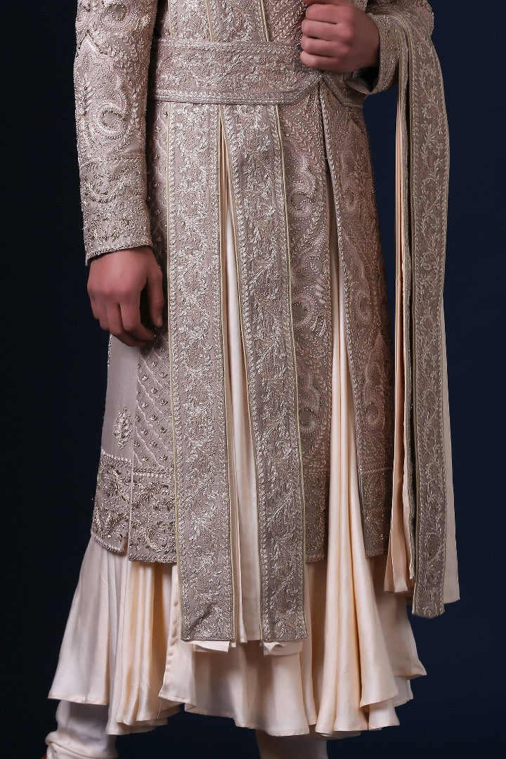 Experience luxury with our best-selling sherwani, featuring panelled patch-work. Shop Now!