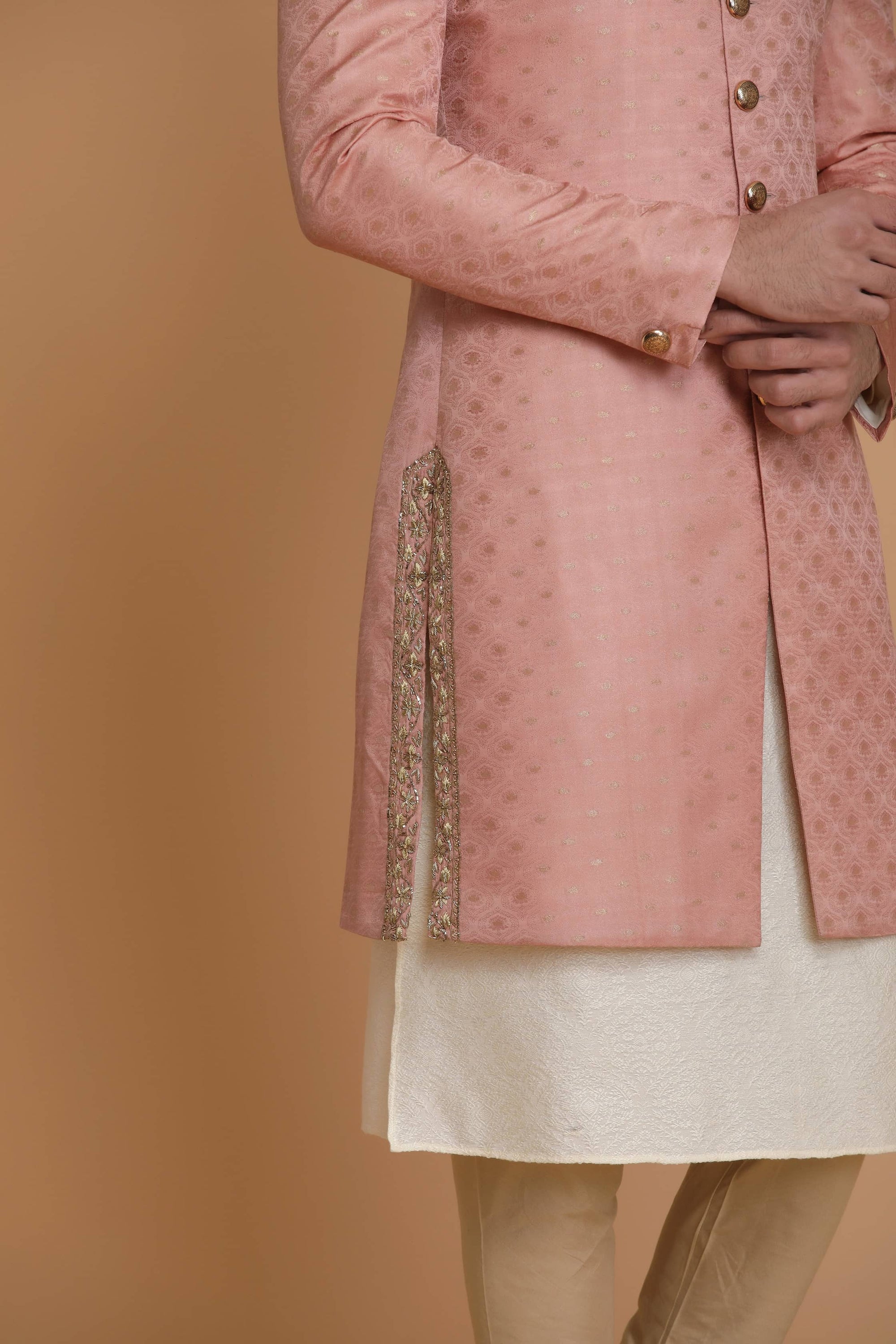 This Indo-western is made using Tanchoi jacquard silk sourced from Banaras. Shop Now!