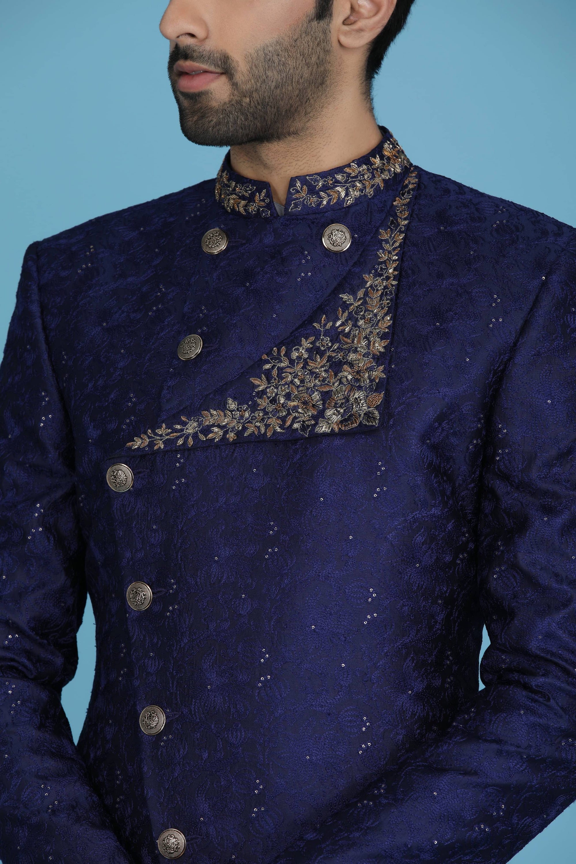 Drape yourself in elegance with our embroidered monga silk Bandhgala. Shop Now!