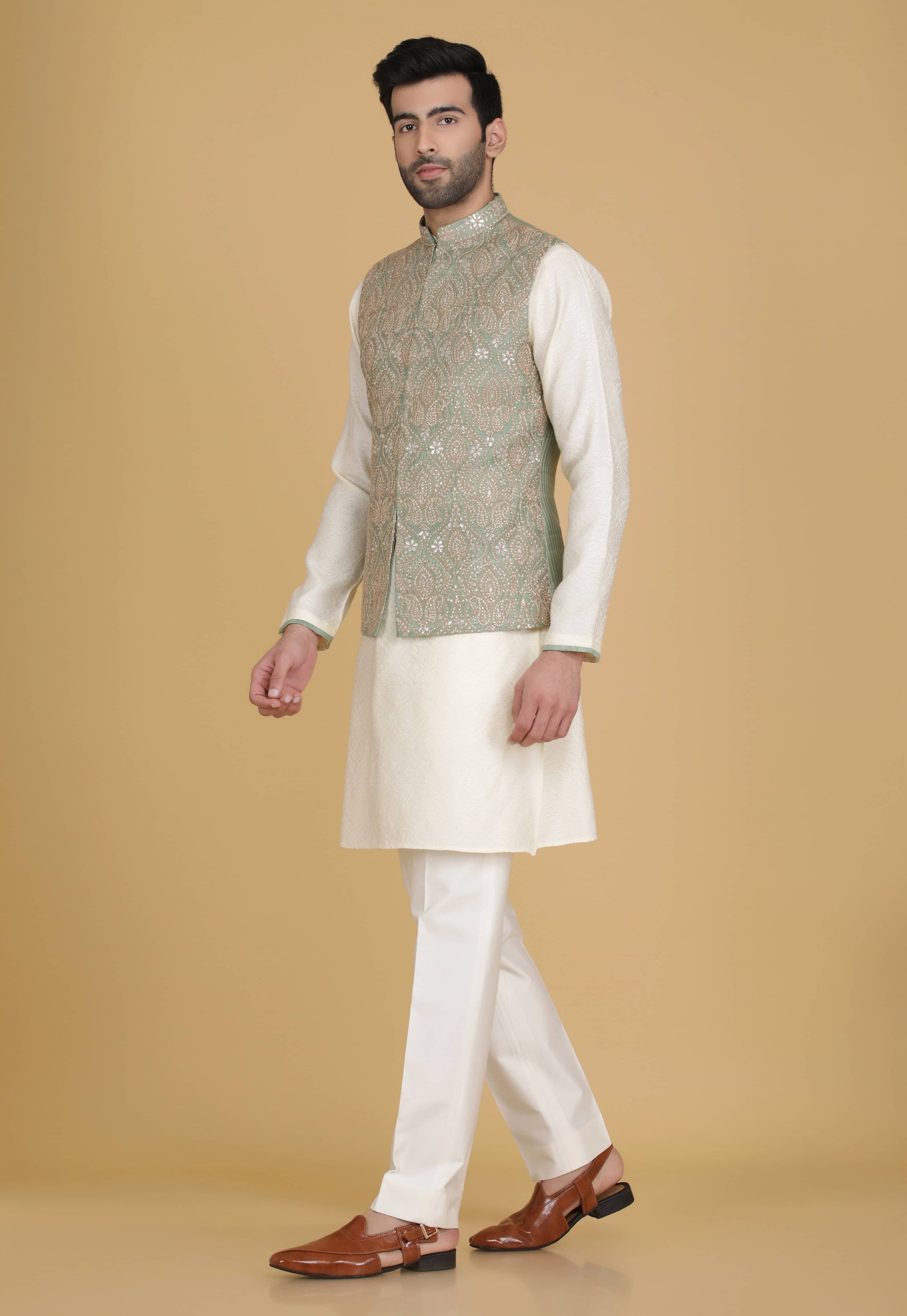 Embrace elegance in our Nehru jacket adorned with delicate embroidery. Shop Now!