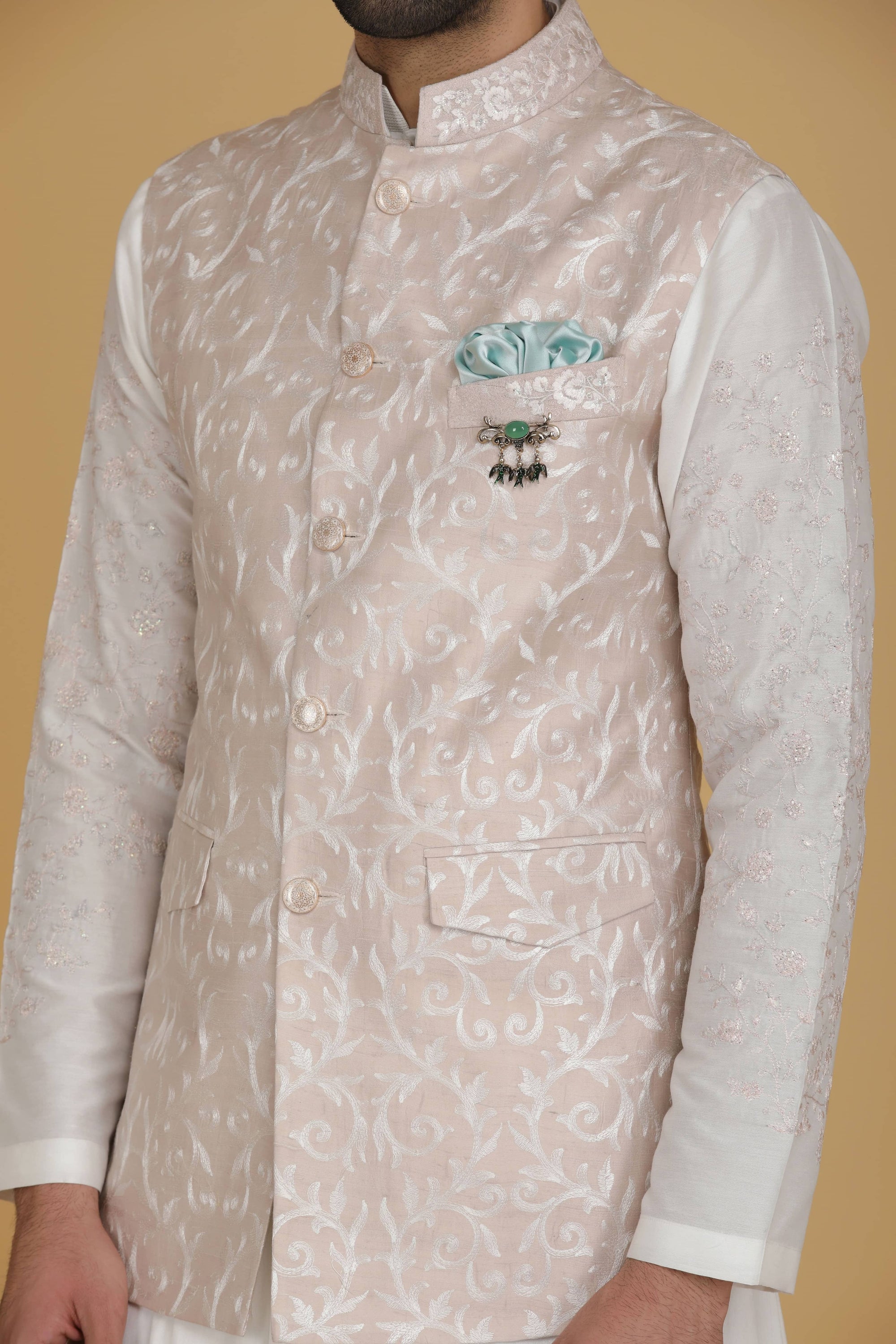Elevate your style with our Nehru jacket featuring intricate thread embroidery. Shop Now!